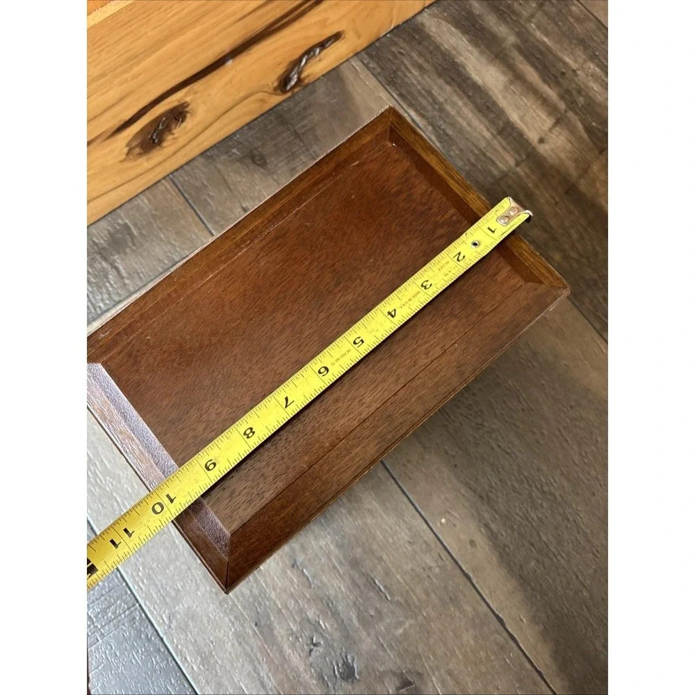Vintage Mele Wood Jewelry Box Two Drawer Top Opens Orange Velvet Lining